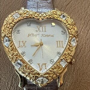 Betsey Johnson Vintage Gold Heart-Shaped Watch with Crystal stones